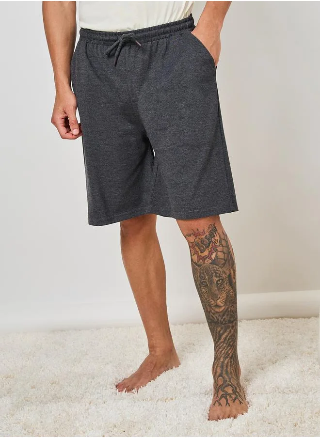 Styli Slogan Print T-Shirt & Plain Shorts Set
