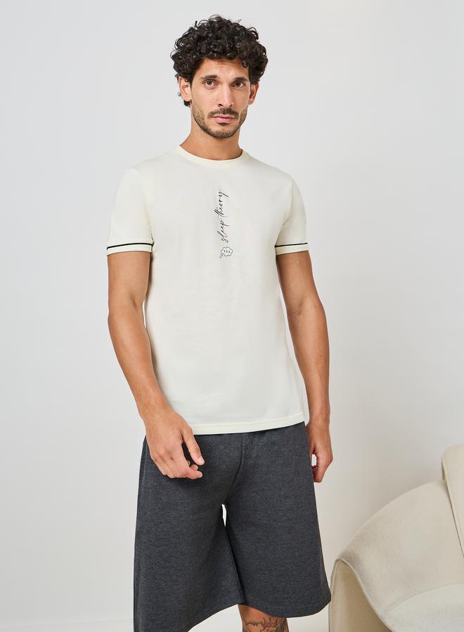 Slogan Print T-Shirt & Plain Shorts Set