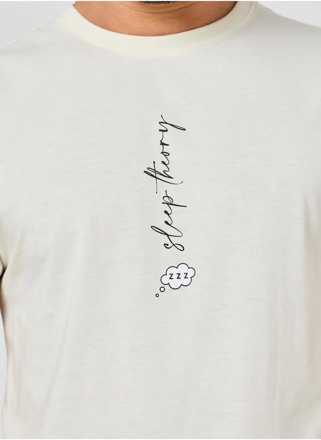Styli Slogan Print T-Shirt & Plain Shorts Set