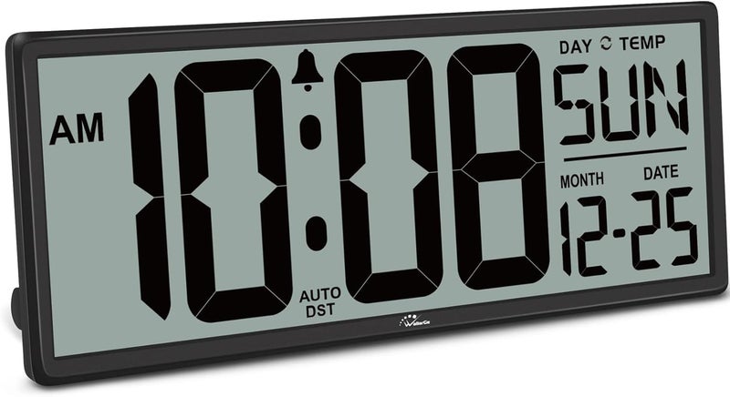WallarGe 14.5'' Large Digital Wall Clock Battery Operated with Jumbo Numbers, Temperature and Date - Easy to Read and Set, Auto DST - Image 1