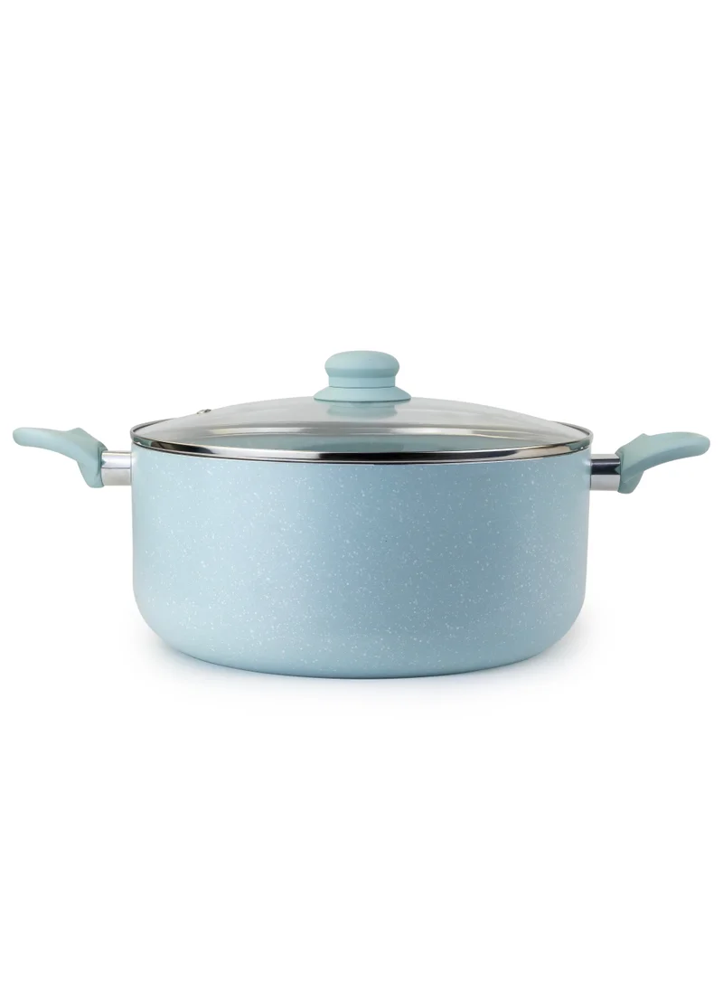 Wilson Oak Casserole with Lid and Marble Coating, Soft Touch Handle Stew Pot Suitable for Gas Electric Induction and Ceramic Stove Dutch Oven - 28cm – Blue