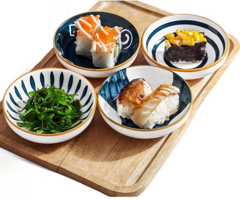yaocoral 4 Pack 3 oz Small Ceramic Side Dish Japanese Dipping Sauce Dish Soy Sauce Dish Cute Mini Bowls for SushiDippingKetchupCondimentSnackBBQ Party - Image 1