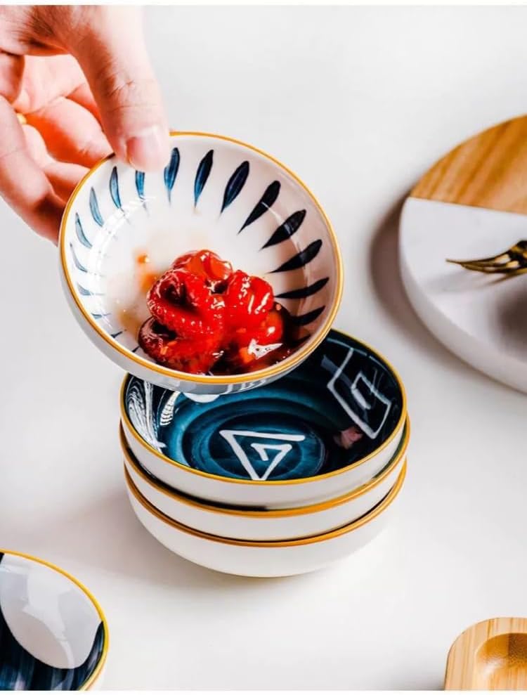 yaocoral 4 Pack 3 oz Small Ceramic Side Dish Japanese Dipping Sauce Dish Soy Sauce Dish Cute Mini Bowls for SushiDippingKetchupCondimentSnackBBQ Party - Image 5
