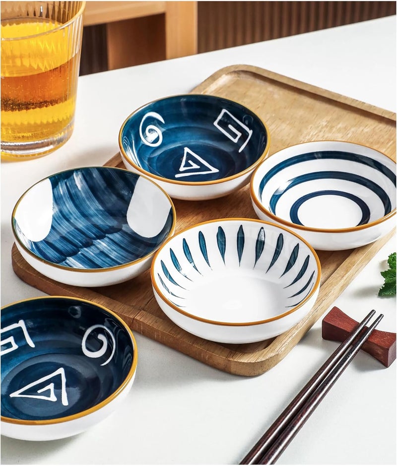 yaocoral 4 Pack 3 oz Small Ceramic Side Dish Japanese Dipping Sauce Dish Soy Sauce Dish Cute Mini Bowls for SushiDippingKetchupCondimentSnackBBQ Party - Image 2