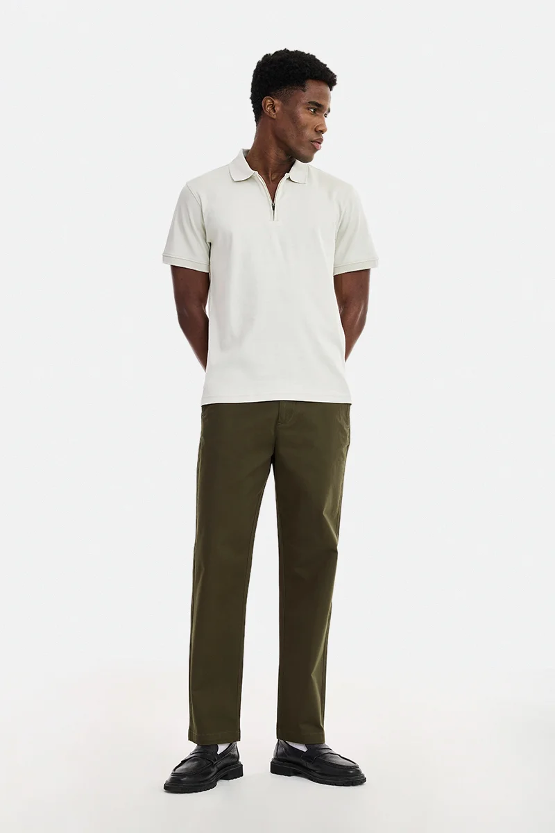SNITCH Olive Solid Regular Fit Casual Trousers