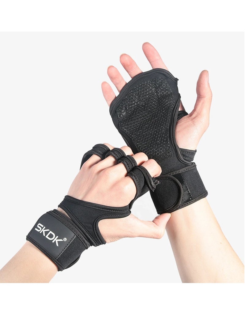 SKDK Weight Lifting Gloves, Strong Impact Resistance Weight Lifting Fitness Gloves With Wrist Wraps, Silicone Gel Full Palm Protection Gym Workout Gloves For Men, (Size L, Black)  - Image 2