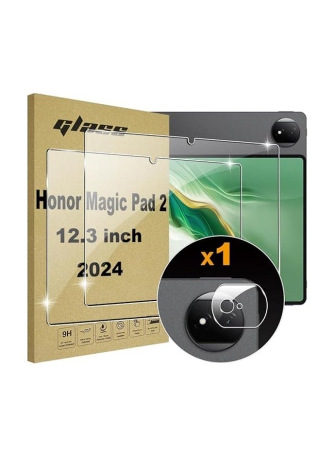 متوافق مع جهاز Honor MagicPad 2 بحجم 12.3 بوصة 2024، 【2+1 حزمة】 واقي عدسة الكاميرا من الزجاج المقسى + واقي شاشة من الزجاج المقسى بصلابة 9H عالي الدقة - Image 1