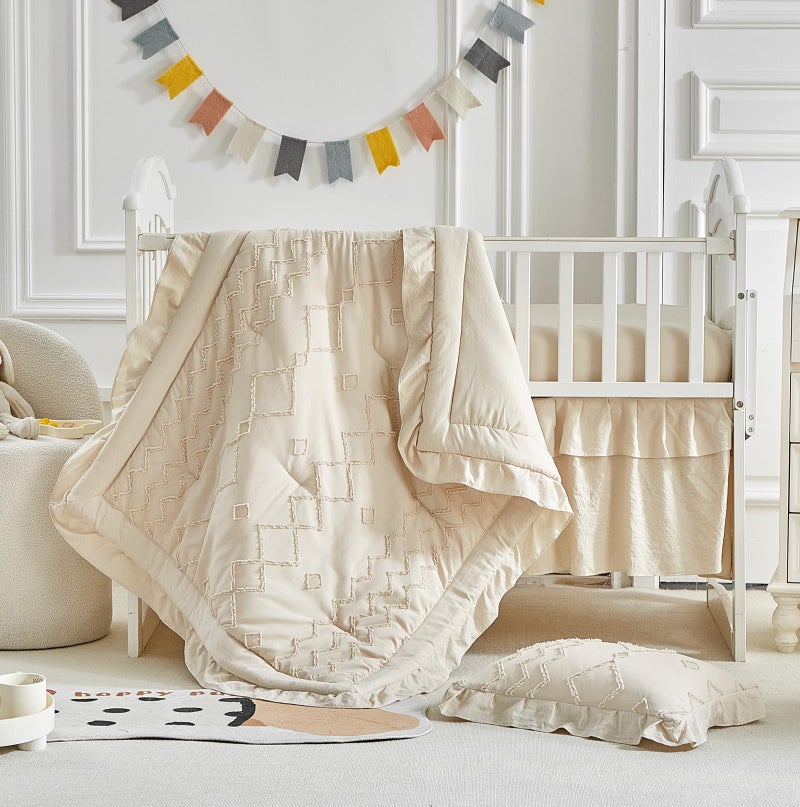 AIKASY The Ruffled Shabby Crib Bedding Set for Girls, Baby Quilted Comforter with Fitted Sheet, Bed Skirt, and Pillowcase. - Image 4