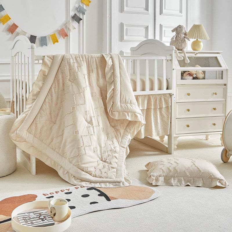 AIKASY The Ruffled Shabby Crib Bedding Set for Girls, Baby Quilted Comforter with Fitted Sheet, Bed Skirt, and Pillowcase. - Image 1