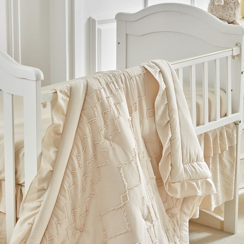 AIKASY The Ruffled Shabby Crib Bedding Set for Girls, Baby Quilted Comforter with Fitted Sheet, Bed Skirt, and Pillowcase. - Image 5