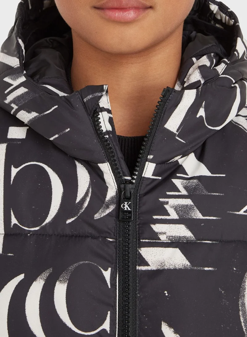 Calvin Klein Jeans Kids Monogram Aop Print Puffer Jacket