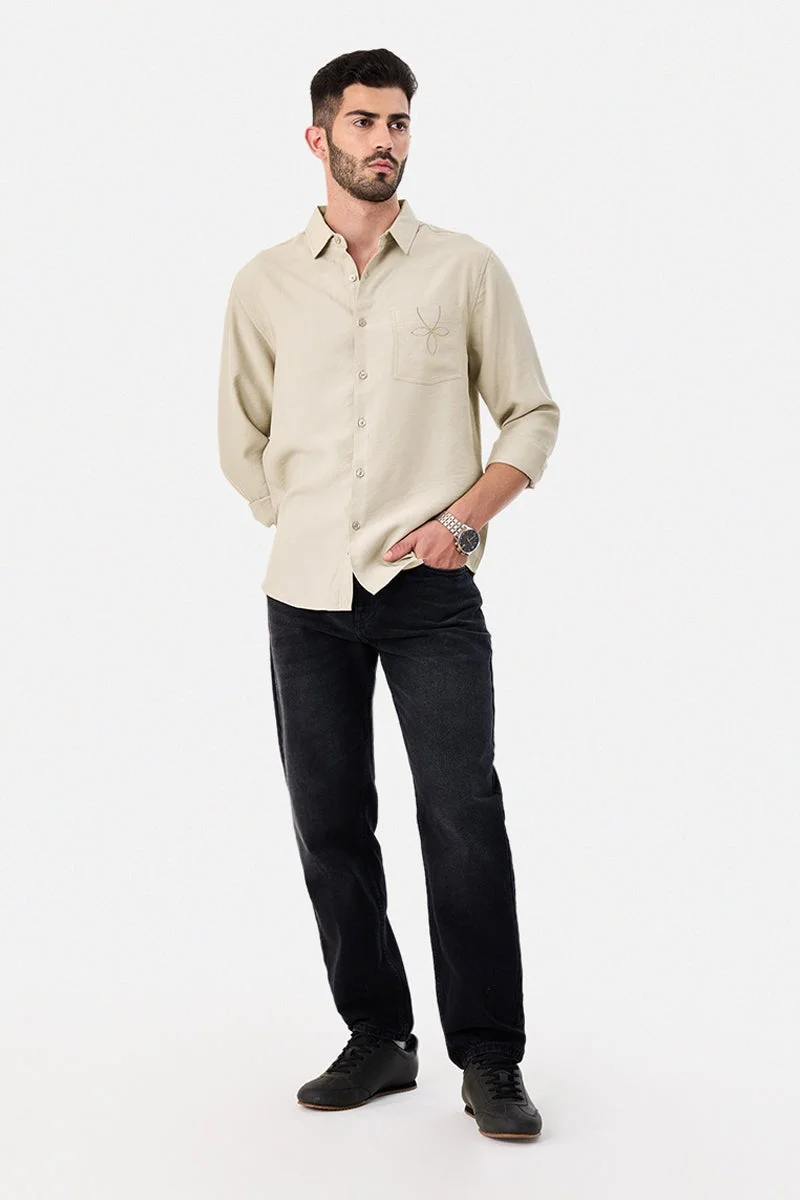 سنيتش Beige Solid Long Sleeve Regular Fit Shirt