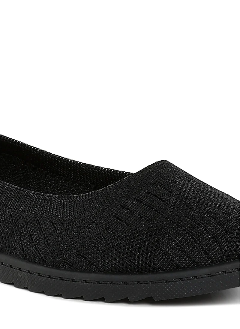 London Rag Knitted Flat Ballet Flats in Black
