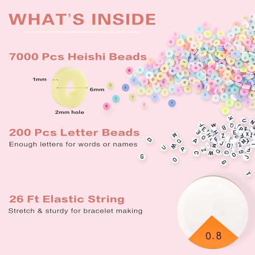 ADIIL 7200pcs Clay Beads Bracelet Making Kit, 6mm Polymer Heishi Beads for Jewelry Making, Friendship Bracelet Kit Birthday Gift for Adults Colorful - Image 5