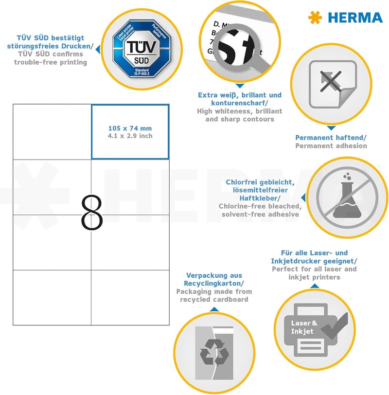 Herma Self Adhesive Shipping Labels, 80 Labels, 105 x 74 mm, White, 10 Sheets - Image 5