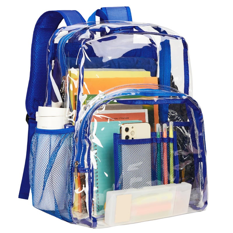 Vorspack Clear Backpack Heavy Duty PVC Transparent Backpack Extra Large Clear Backpacks with Reinforced Strap for College Workplace Security Blue - Image 2