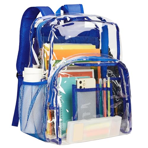 Vorspack Clear Backpack Heavy Duty PVC Transparent Backpack Extra Large Clear Backpacks with Reinforced Strap for College Workplace Security Blue - Image 1