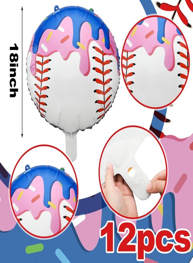 Vertintong 12 Pcs Ice Cream Drip Baseball Party Decoration Baseball Drip Aluminum Foil Balloon 18" Foil Helium Ice Cream Balloon Summer Sport Party Decor for Summer Birthday Celebration Supplies - Image 3