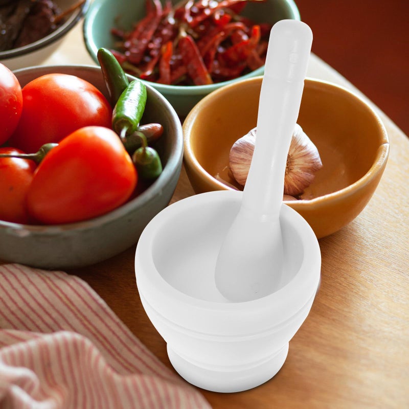 Small White Plastic Mortar Pestle Set Manual Garlic Masher Grinding Bowl For Kitchen Spices - Image 5