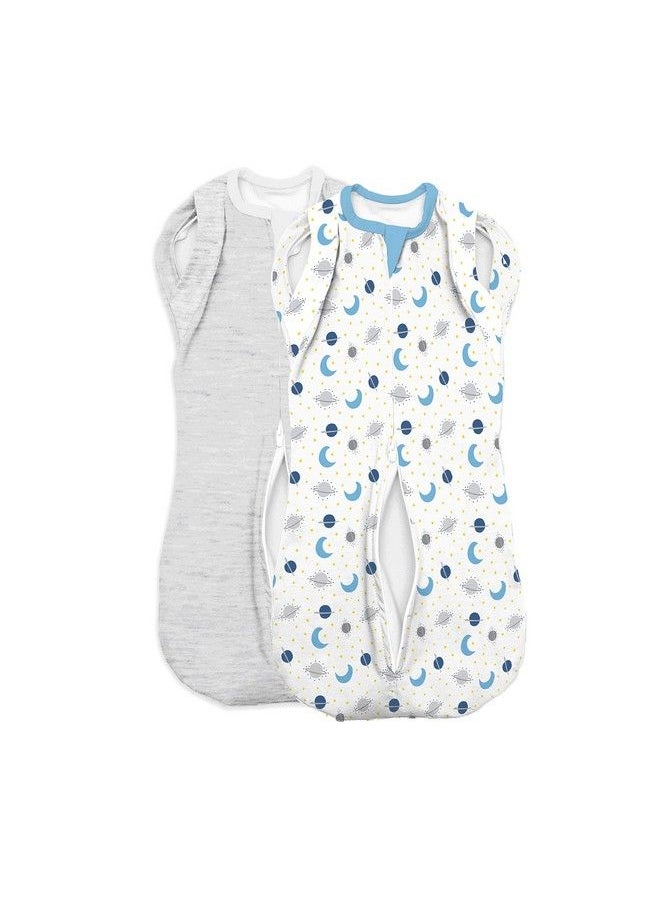 SwaddleMe Arms Free Convertible Pod Size Large 36 Months 2Pack (Zoom To The Moon) Zipup Baby Swaddle Helps Transition To Arms Out Sleep For Safe Rolling And Selfsoothing  - Image 1