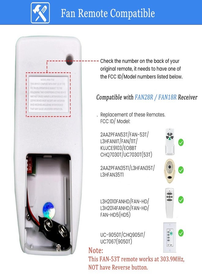UBORSY FAN53T Ceiling Fan Remote Control Replacement for Harbor Breeze, Allen+Roth, Kichler, Litex, Hampton Bay Ceiling Fans, 3-Speed, Light Dimmer, 303.9MHz - Image 4