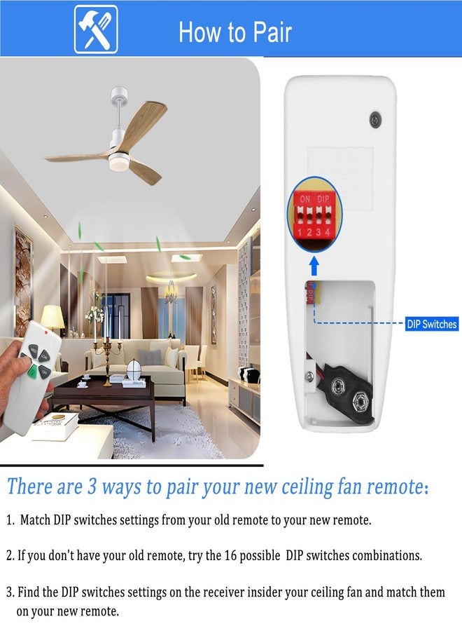 UBORSY FAN53T Ceiling Fan Remote Control Replacement for Harbor Breeze, Allen+Roth, Kichler, Litex, Hampton Bay Ceiling Fans, 3-Speed, Light Dimmer, 303.9MHz - Image 5