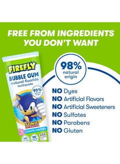 Firefly Firefly Kids Anti-Cavity Natural Fluoride Toothpaste, Sonic The Hedgehog, Bubble Gum Flavor, ADA Accepted, 4.2 OZ  - Image 3