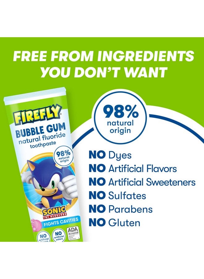 فايرفلاي معجون أسنان فايرفلاي كيدز المضاد للتسوس بالفلورايد الطبيعي، بنكهة العلكة، بنكهة القنفذ سونيك، معتمد من جمعية طب الأسنان الأمريكية (ADA)، 4.2 أونصة - Image 3