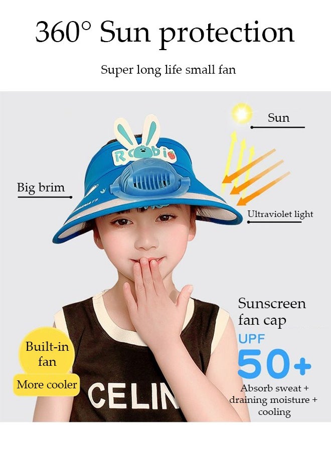 DUNISO - Sun Visors Hat with Fan, Rechargeable Hat with Fan Built in, Large Area Sun Protection Fan Hats with Adjustable Elastic Buckle for Kids - Image 1