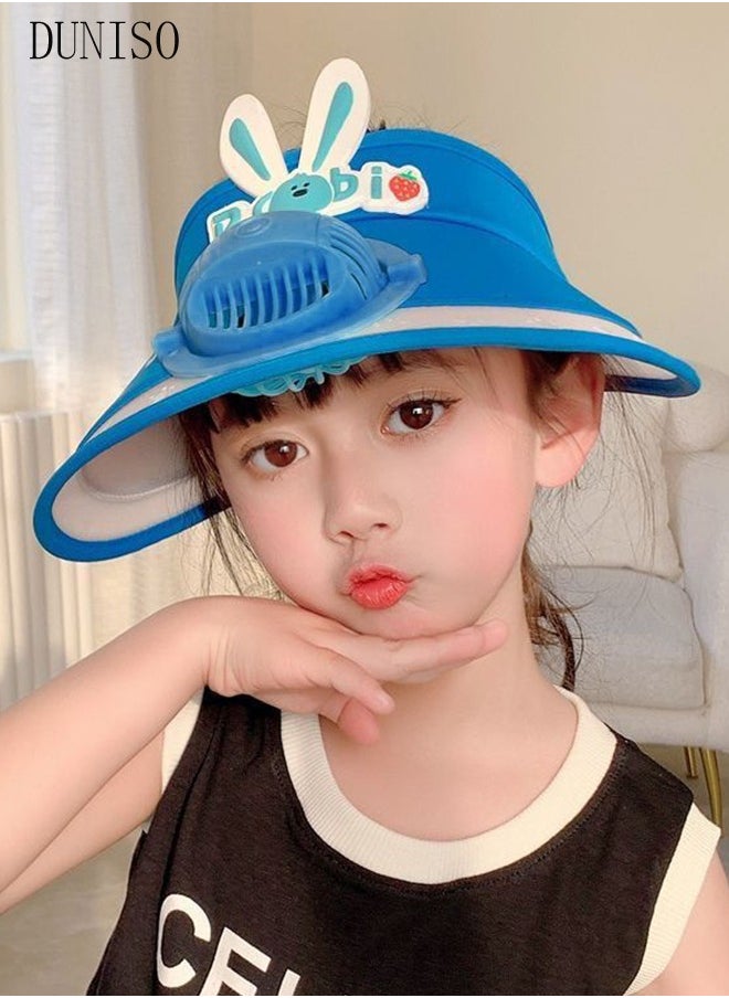 DUNISO - Sun Visors Hat with Fan, Rechargeable Hat with Fan Built in, Large Area Sun Protection Fan Hats with Adjustable Elastic Buckle for Kids - Image 1