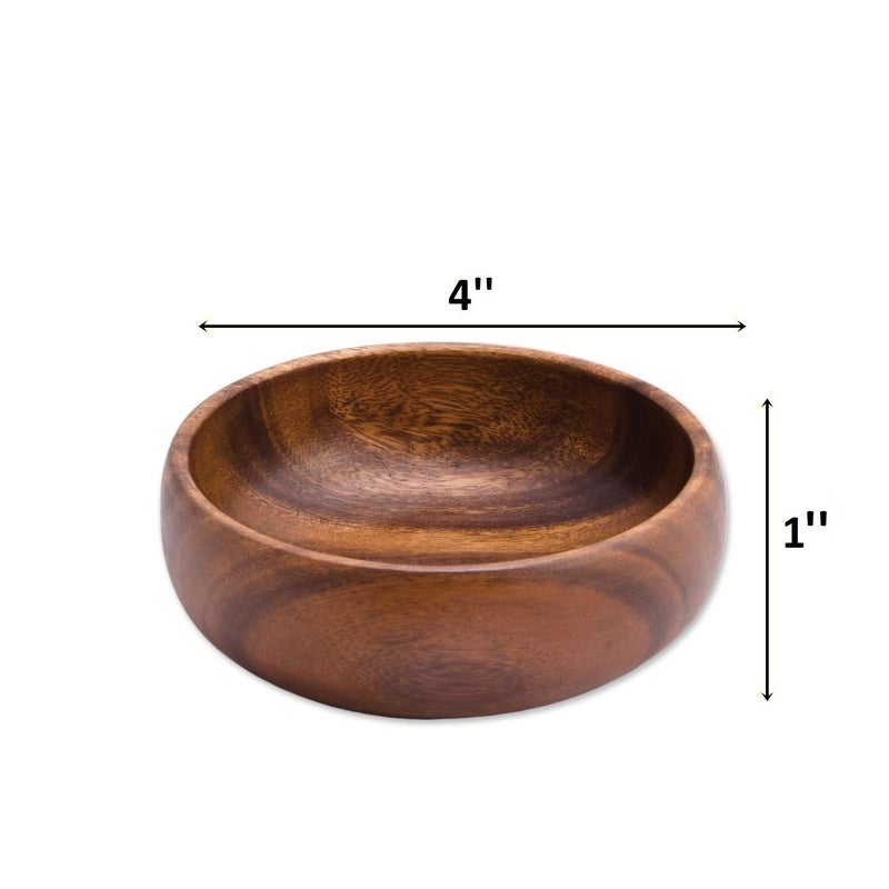 BSRN Acacia Handmade Wood Carved Plates - Set of 4 Calabash Bowls Size 4"" (Round) - Image 2