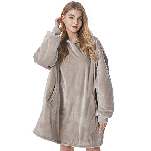 Felicigeely Blanket Hoodie, Oversized Wearable Blanket Sweatshirt for Adults Women Men Warm Cozy Thick Grey Hoodie Blanket with Pockets and Sleeves Gift for Her Mom Girls - Image 1