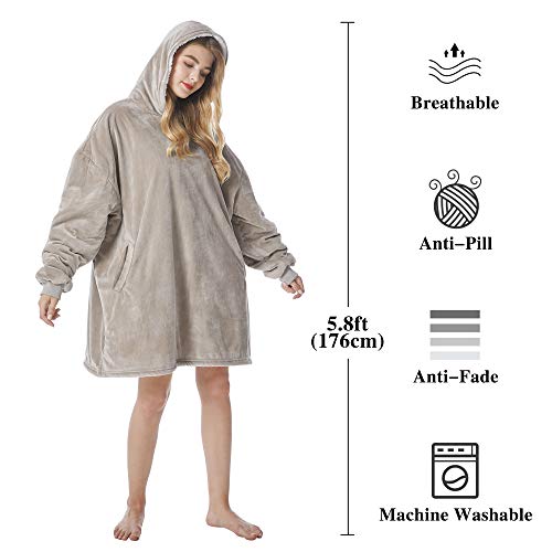 Felicigeely Blanket Hoodie, Oversized Wearable Blanket Sweatshirt for Adults Women Men Warm Cozy Thick Grey Hoodie Blanket with Pockets and Sleeves Gift for Her Mom Girls - Image 2