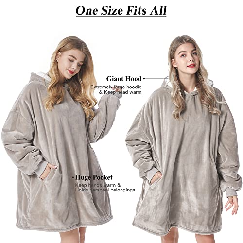Felicigeely Blanket Hoodie, Oversized Wearable Blanket Sweatshirt for Adults Women Men Warm Cozy Thick Grey Hoodie Blanket with Pockets and Sleeves Gift for Her Mom Girls - Image 3