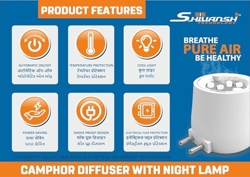 SHIVANSH TECHNOLOGY® Kapoor Dani Electrical Camphor Diffuser Burner | Aroma Diffuser for Home Electric, Essential Oil Diffuser with Night Lamp (Warm White Light Pack of 2) - Image 3