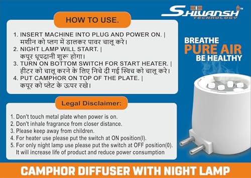 SHIVANSH TECHNOLOGY® Kapoor Dani Electrical Camphor Diffuser Burner | Aroma Diffuser for Home Electric, Essential Oil Diffuser with Night Lamp (Warm White Light Pack of 2) - Image 5