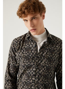 D'S DAMAT Slim Fit Green Printed Shirt 7HC022103327Y  - Image 1