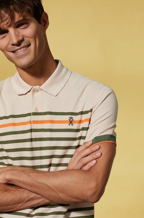 Vicomte A. Piero Light Beige Striped Polo