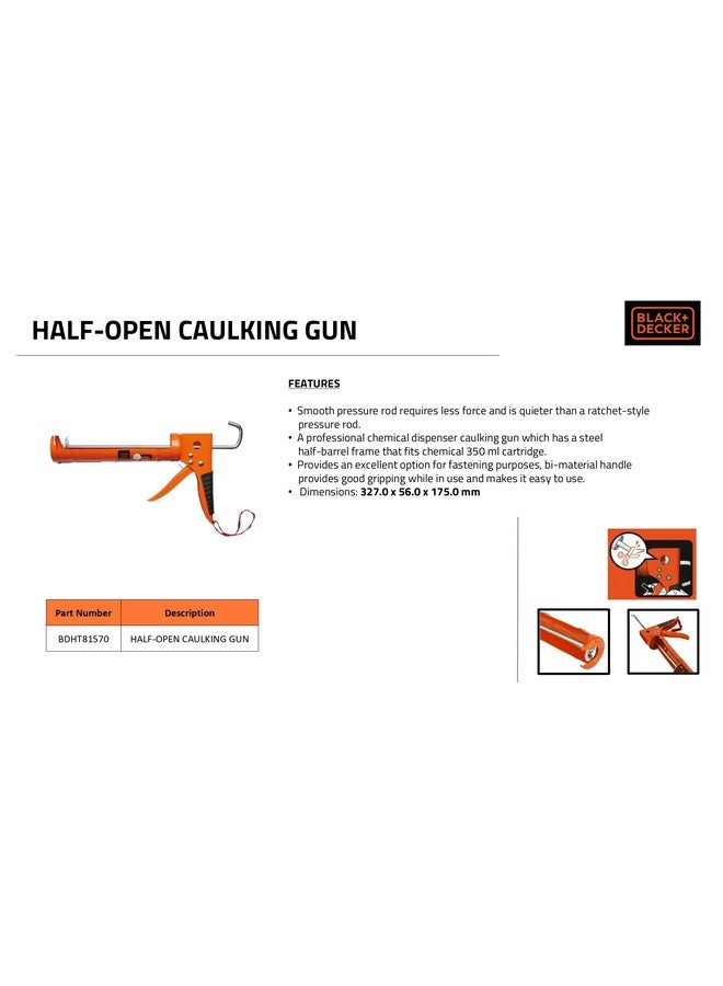 BLACK+DECKER BDHT81570 Steel Half-Open Caulking Gun-330mm (Orange) - Image 5