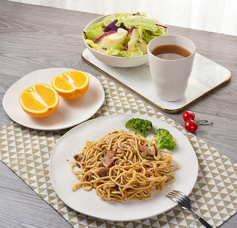 Morgiana Bamboo Dinnerware Set, 8-Pieces Reusable Tableware Set Eco-Friendly Bamboo Fiber Plates, Cups, Bowls for 2 Person (White) - Image 2