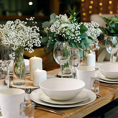 Morgiana Bamboo Dinnerware Set, 8-Pieces Reusable Tableware Set Eco-Friendly Bamboo Fiber Plates, Cups, Bowls for 2 Person (White) - Image 5