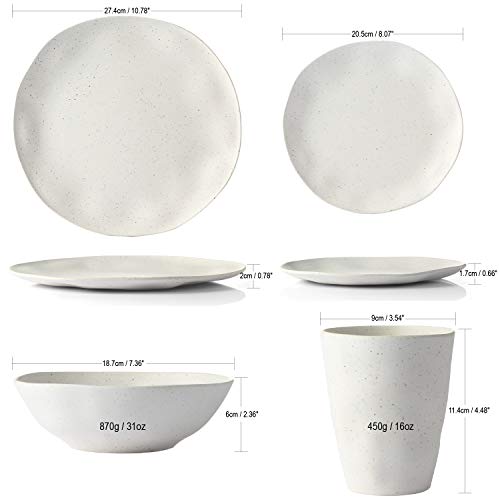 Morgiana Bamboo Dinnerware Set, 8-Pieces Reusable Tableware Set Eco-Friendly Bamboo Fiber Plates, Cups, Bowls for 2 Person (White) - Image 4