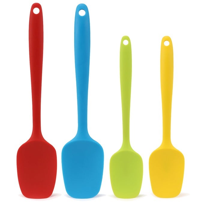 SILICONE SPATULA SET OF 4 NONSTICK RUBBER SPOON SPATULAS ONE PIECE DESIGN FLEXIBLE SILICONE SPOON FOR BAKING COOKING MIXING DISHWASHER SAFE 2 SIZES