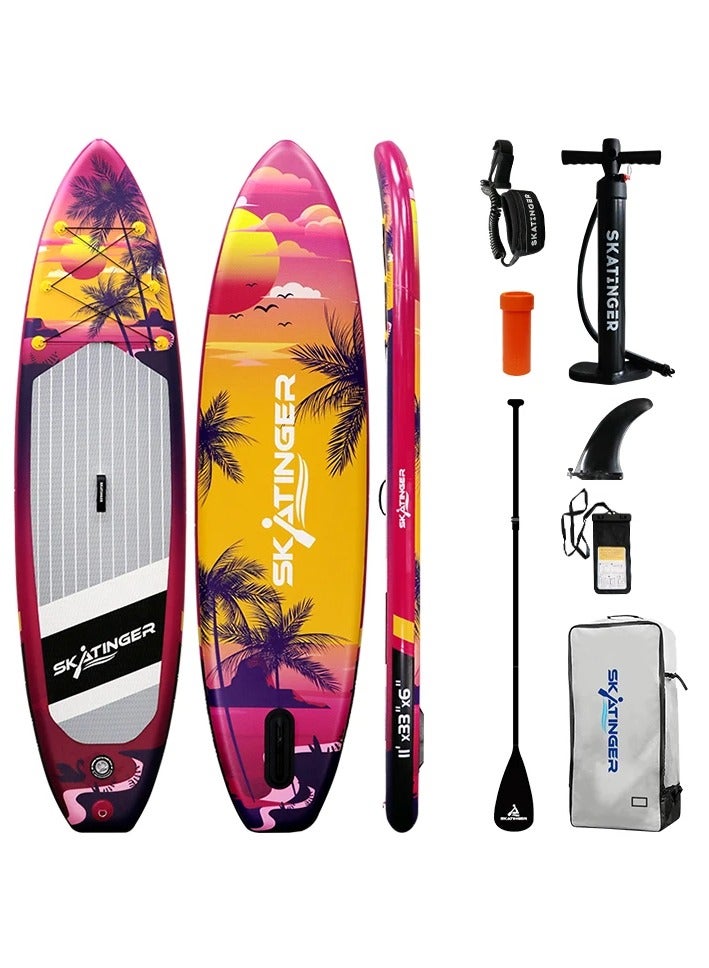 Skatinger Skatinger 11'-33"-6" Single Layer SUP Soft Standup Board Power Fin Paddle Board with Pump and Fins - Sunrise  - Image 1