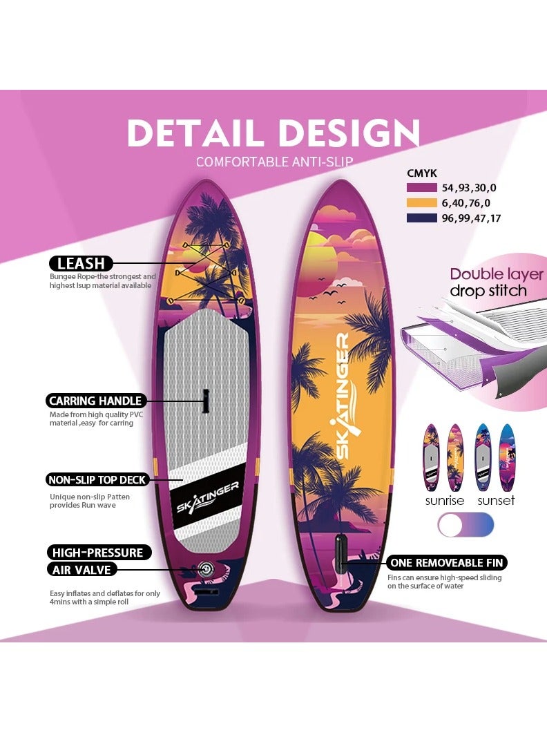 Skatinger Skatinger 11'-33"-6" Single Layer SUP Soft Standup Board Power Fin Paddle Board with Pump and Fins - Sunrise  - Image 2