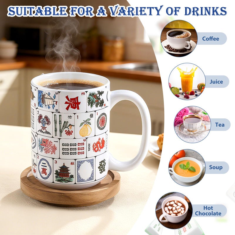 Ferrochef Valentine's Day Mahjong Gifts Mug - 15 oz Funny Mahjong Lover Mug Ceramic Coffee Cup for Mom Women Sister Friends Mah Jong Enthusiasts Holiday Valentines Birthday Home Decor Gift(Chic) - Image 3