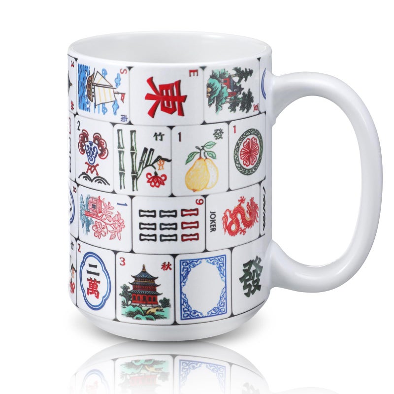 Ferrochef Valentine's Day Mahjong Gifts Mug - 15 oz Funny Mahjong Lover Mug Ceramic Coffee Cup for Mom Women Sister Friends Mah Jong Enthusiasts Holiday Valentines Birthday Home Decor Gift(Chic) - Image 1