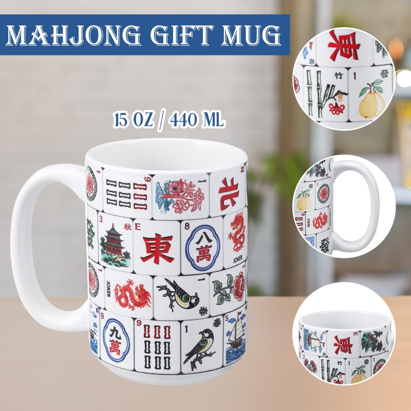Ferrochef Valentine's Day Mahjong Gifts Mug - 15 oz Funny Mahjong Lover Mug Ceramic Coffee Cup for Mom Women Sister Friends Mah Jong Enthusiasts Holiday Valentines Birthday Home Decor Gift(Chic) - Image 2