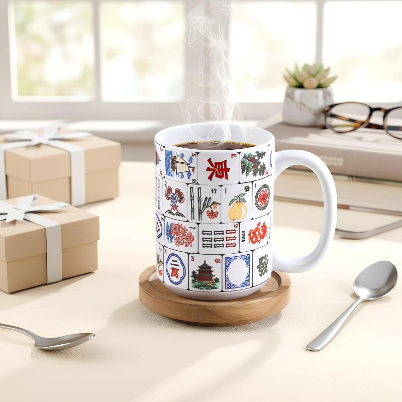 Ferrochef Valentine's Day Mahjong Gifts Mug - 15 oz Funny Mahjong Lover Mug Ceramic Coffee Cup for Mom Women Sister Friends Mah Jong Enthusiasts Holiday Valentines Birthday Home Decor Gift(Chic) - Image 4