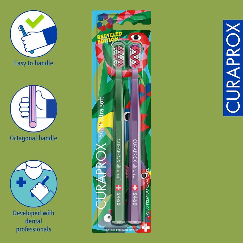 CURAPROX CS 5460 Duo - Recycled Edition 2024 / Ultra Soft for Sensitive Gums and Teeth | Pack of 2 | Green/Purple/Made in Switzerland - Image 4